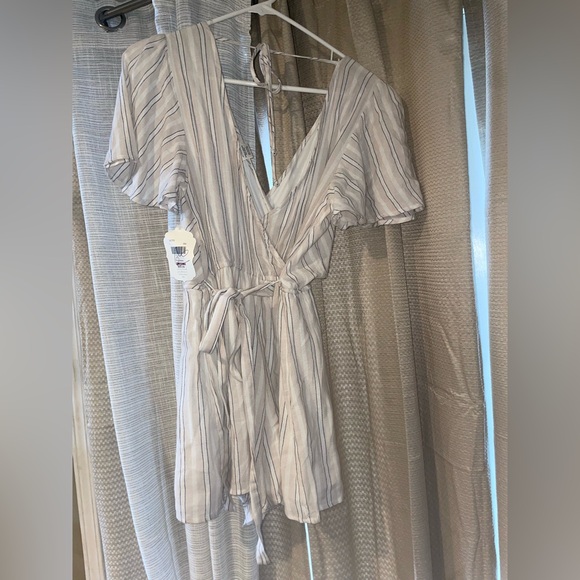 Altar'd State Cream Striped Wrap Romper - Picture 5 of 11